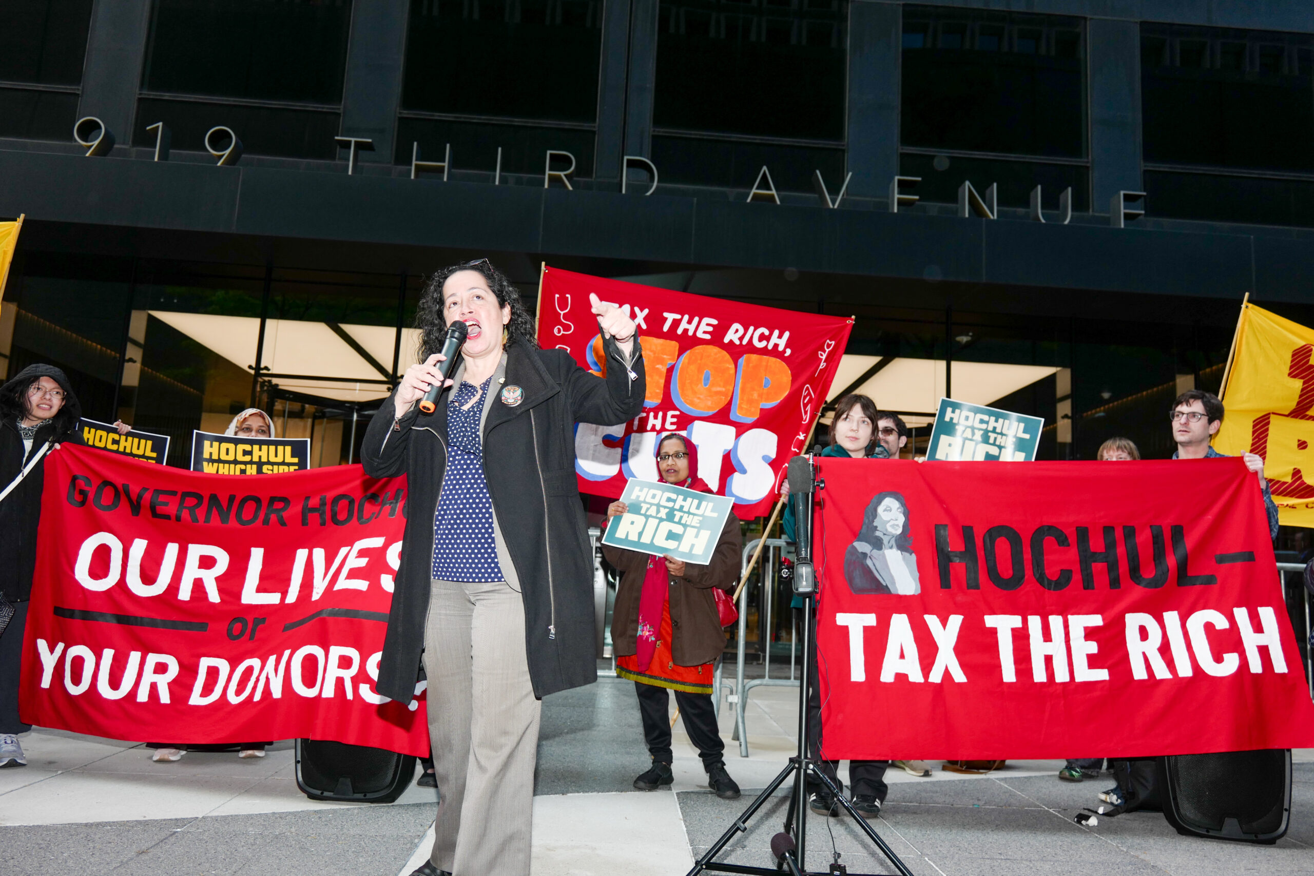 New York, NY- April 30: Tax The Rich Rally At Gov. Kathy Hochul’s Midtown Manhattan Office. Credit: Camara Porter/AdMedia